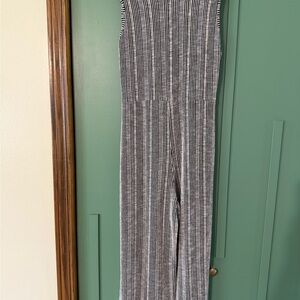 Anthropologie Womens Large Black Stripe Jumpsuit Romper Caution To The Wind